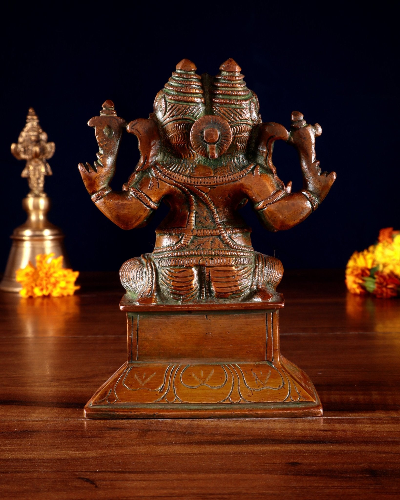 Brass Dvimukha Ganapati Statue – Two - Faced Form with Dual Trunk Direction 6" - Budhshiv.com