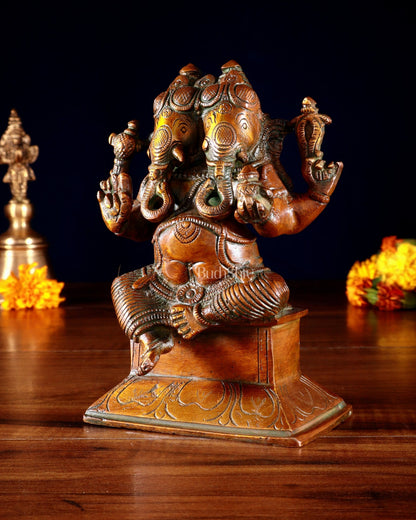 Brass Dvimukha Ganapati Statue – Two - Faced Form with Dual Trunk Direction 6" - Budhshiv.com
