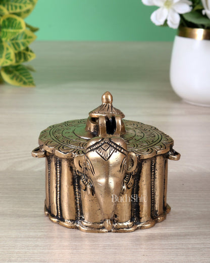 Brass Elephant Design Ink Pot – Vintage Desk Collectible - Budhshiv.com