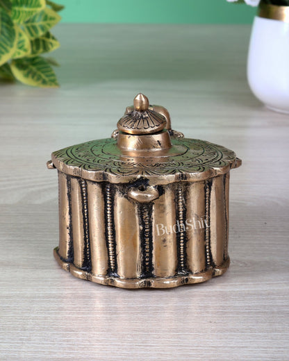Brass Elephant Design Ink Pot – Vintage Desk Collectible - Budhshiv.com