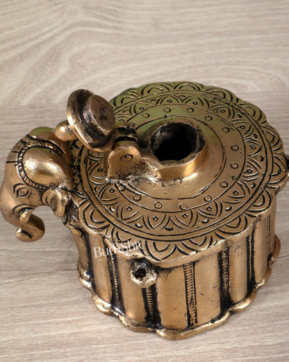 Brass Elephant Design Ink Pot – Vintage Desk Collectible - Budhshiv.com