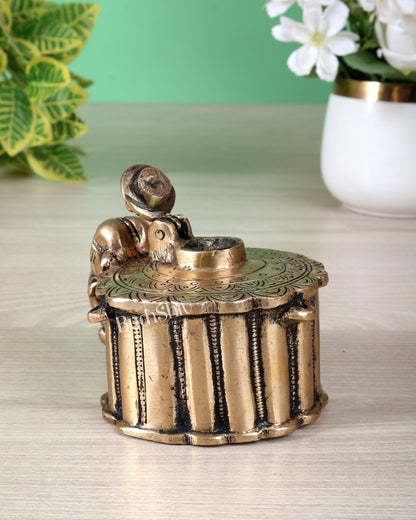 Brass Elephant Design Ink Pot – Vintage Desk Collectible - Budhshiv.com