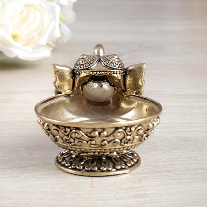 Brass Elephant Face Diya Oil Lamp Vilakku – Small Handcrafted Pooja Lamp (2 Inches) - Budhshiv.com