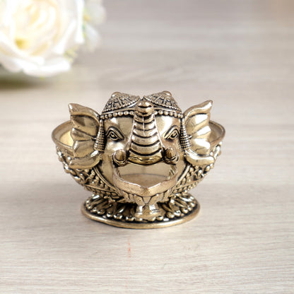 Brass Elephant Face Diya Oil Lamp Vilakku – Small Handcrafted Pooja Lamp (2 Inches) - Budhshiv.com