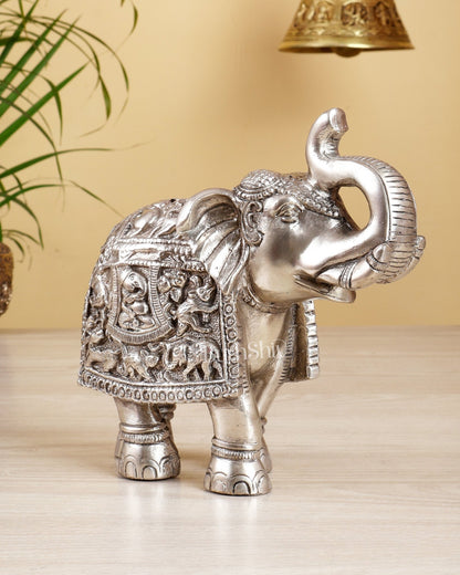 Brass Elephant Statue Silver plated 7" - Budhshiv.com
