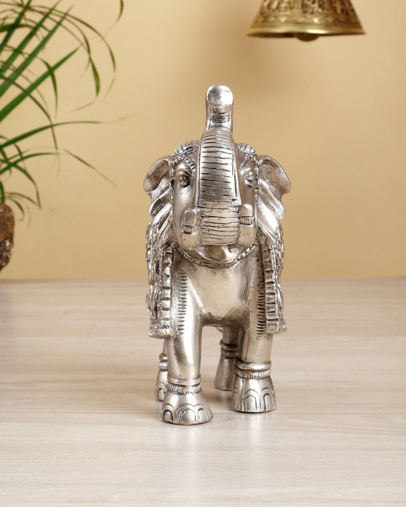 Brass Elephant Statue Silver plated 7" - Budhshiv.com