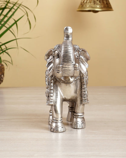 Brass Elephant Statue Silver plated 7" - Budhshiv.com