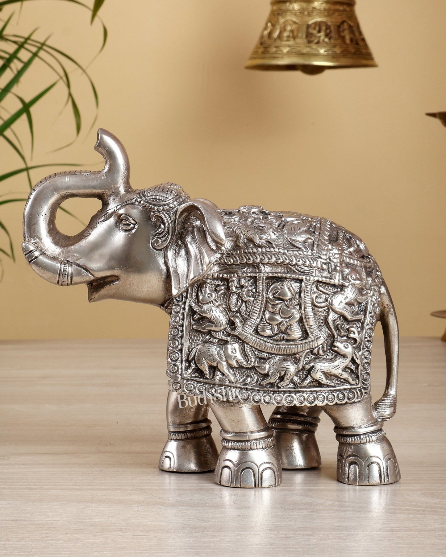 Brass Elephant Statue Silver plated 7" - Budhshiv.com