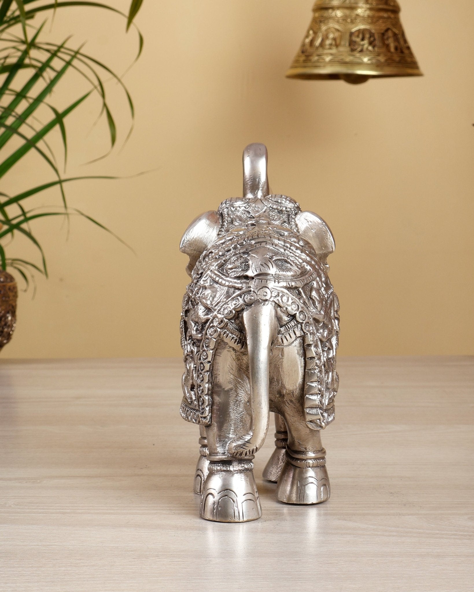 Brass Elephant Statue Silver plated 7" - Budhshiv.com