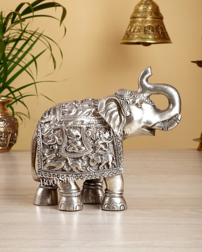 Brass Elephant Statue Silver plated 7" - Budhshiv.com