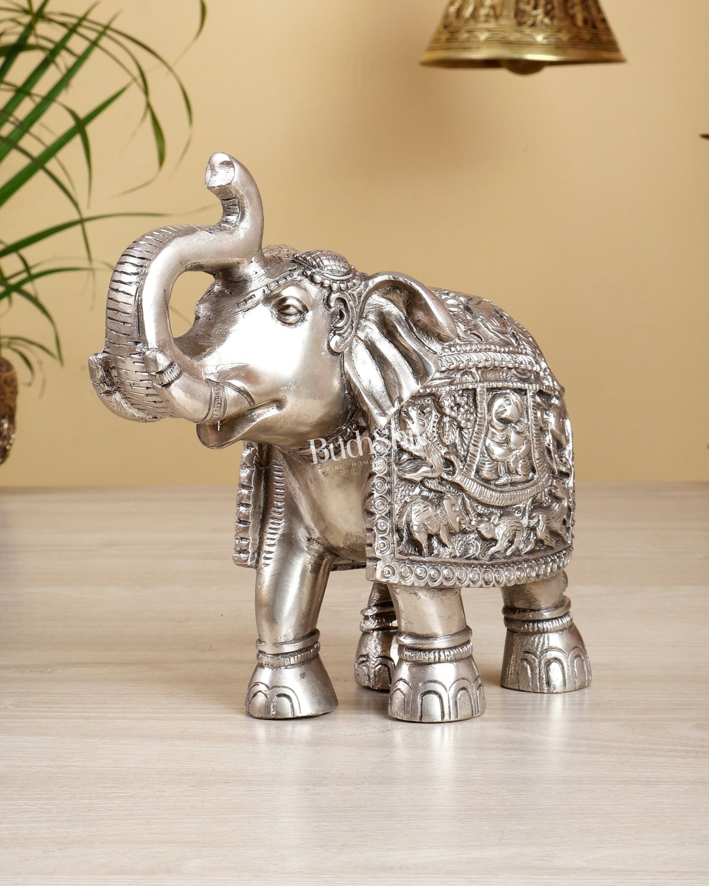 Brass Elephant Statue Silver plated 7" - Budhshiv.com