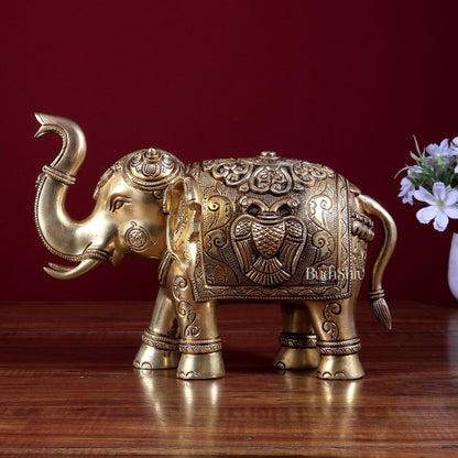 Brass Elephant Statue with Dual Eagle Design 10.5 - Budhshiv.com