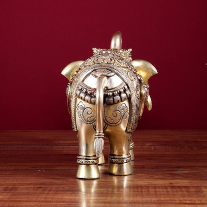Brass Elephant Statue with Dual Eagle Design 10.5 - Budhshiv.com