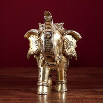 Brass Elephant Statue with Dual Eagle Design 10.5 - Budhshiv.com