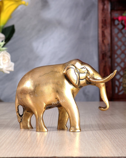 Brass Elephant Statue with Trunk Down – Vastu Approved Handcrafted Decorative Showpiece 5.75 inch - Budhshiv.com