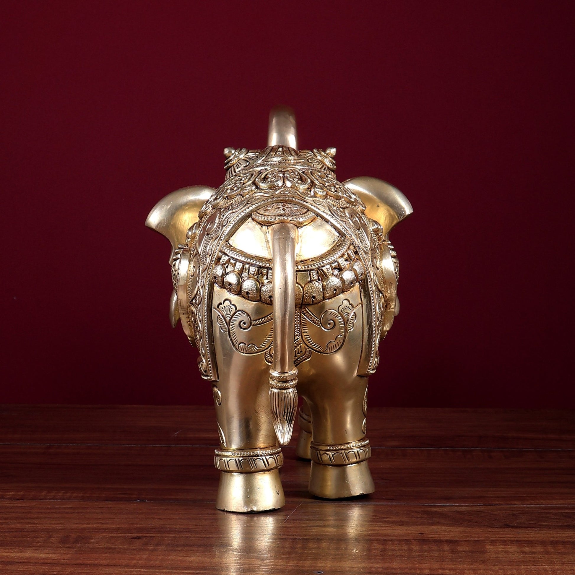 Brass Elephant with Dual Eagle Design 14" - Budhshiv.com