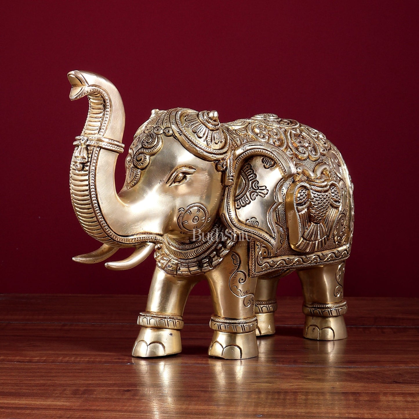 Brass Elephant with Dual Eagle Design 14" - Budhshiv.com
