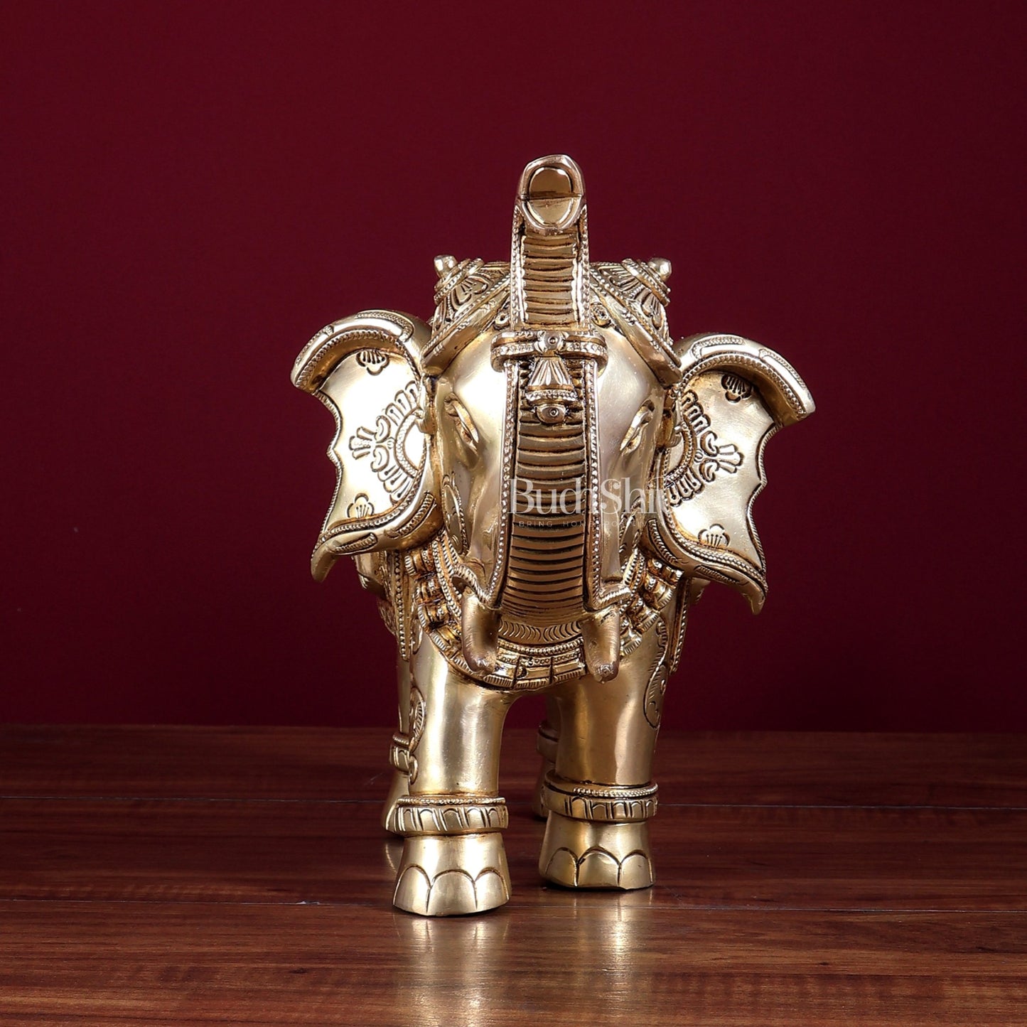 Brass Elephant with Dual Eagle Design 14" - Budhshiv.com