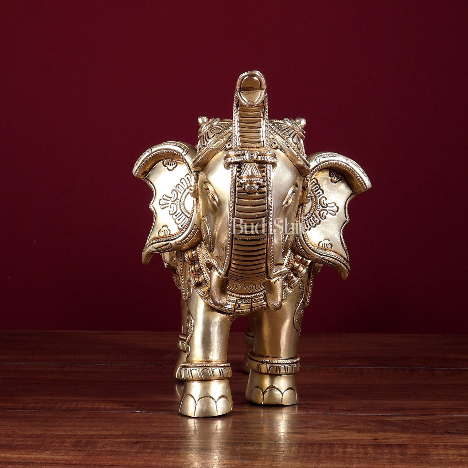 Brass Elephant with Dual Eagle Design 14" - Budhshiv.com