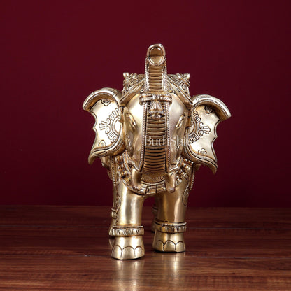 Brass Elephant with Dual Eagle Design 14" - Budhshiv.com
