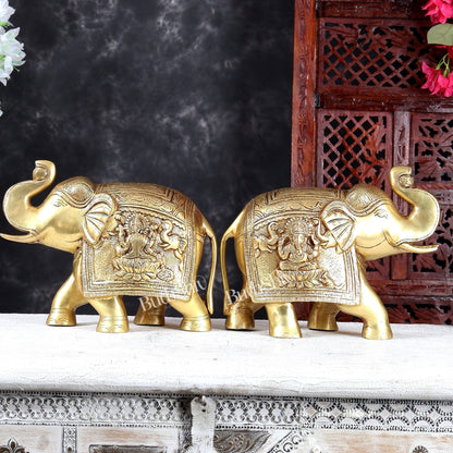 Brass Elephant with Gajalakshmi & Gaja Ganesha Carvings | Handcrafted Antique Finish | Pure Brass Vastu Décor - Budhshiv.com