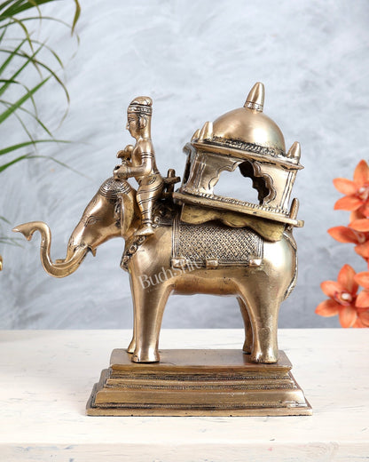 Brass Elephant with Rider and Royal Palki Showpiece | Maharaja Elephant Sculpture - Budhshiv.com