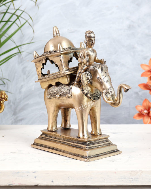 Brass Elephant with Rider and Royal Palki Showpiece | Maharaja Elephant Sculpture - Budhshiv.com