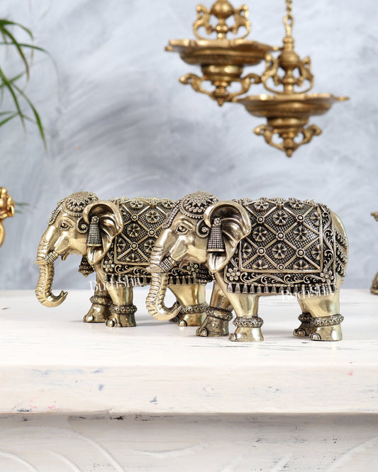 Brass Elephants pair Showpiece with Trunk Down 5 inch wide - Budhshiv.com