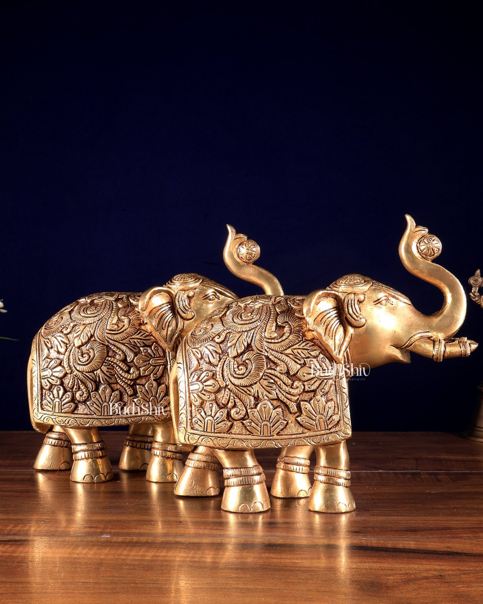Brass Engraved elephant Statue table accent 7