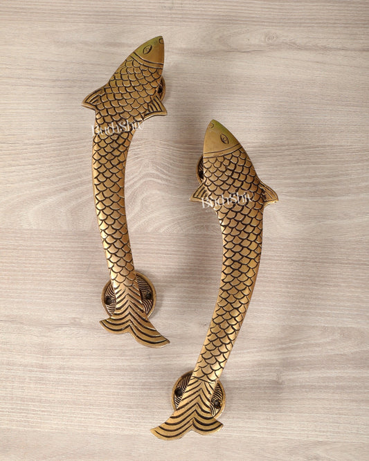 Brass Fish Design Door Handle Pair – 11.5 Inch Decorative Entrance Pull Handles (Set of 2) - Budhshiv.com