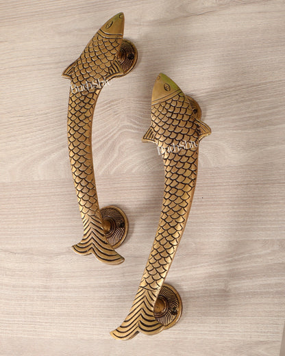 Brass Fish Design Door Handle Pair – 11.5 Inch Decorative Entrance Pull Handles (Set of 2) - Budhshiv.com