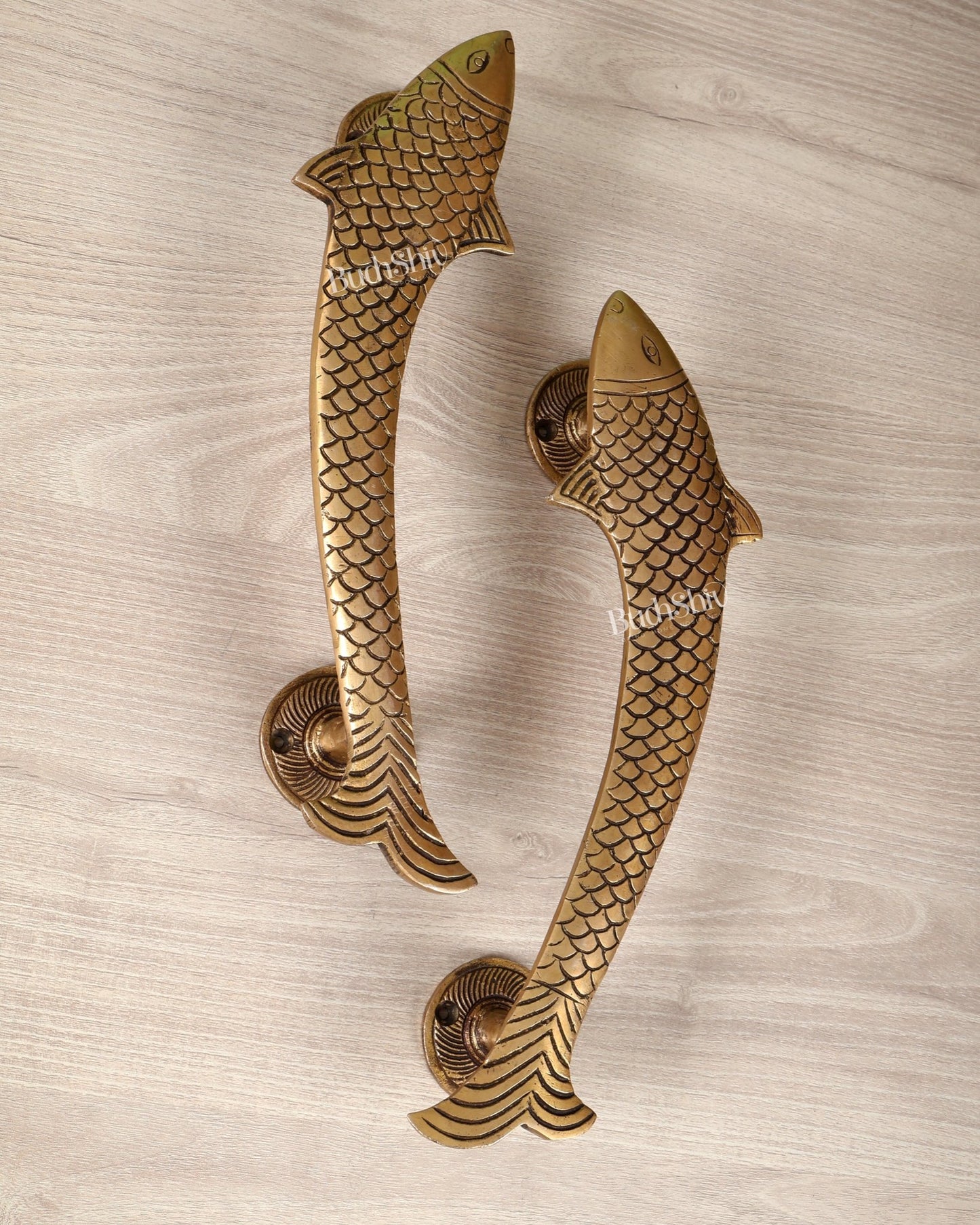 Brass Fish Design Door Handle Pair – 11.5 Inch Decorative Entrance Pull Handles (Set of 2) - Budhshiv.com