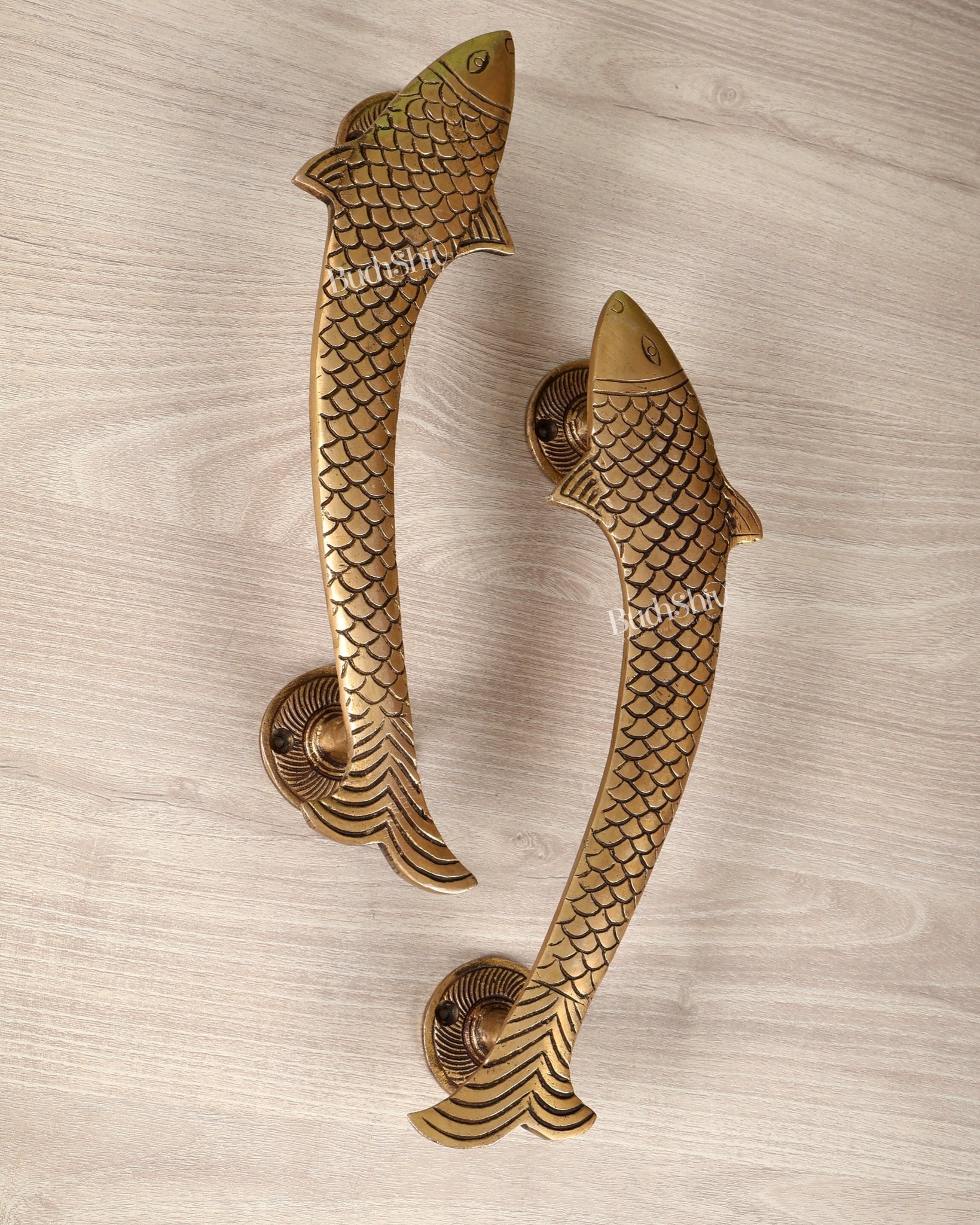 Brass Fish Design Door Handle Pair – 11.5 Inch Decorative Entrance Pull Handles (Set of 2) - Budhshiv.com
