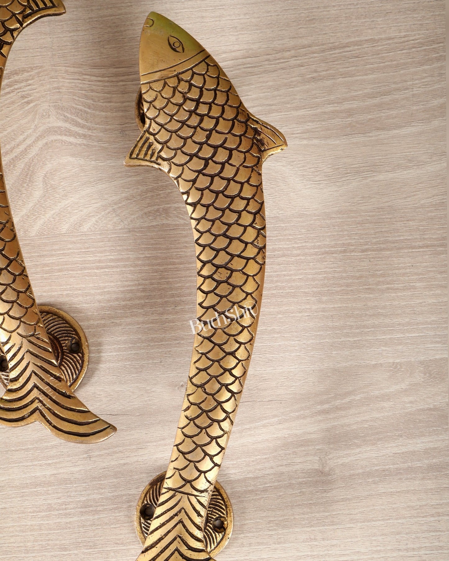 Brass Fish Design Door Handle Pair – 11.5 Inch Decorative Entrance Pull Handles (Set of 2) - Budhshiv.com