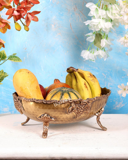 Brass Fruit Bowl – Lightweight Antique Tone Decorative Serving Bowl (12 Inches) - Budhshiv.com