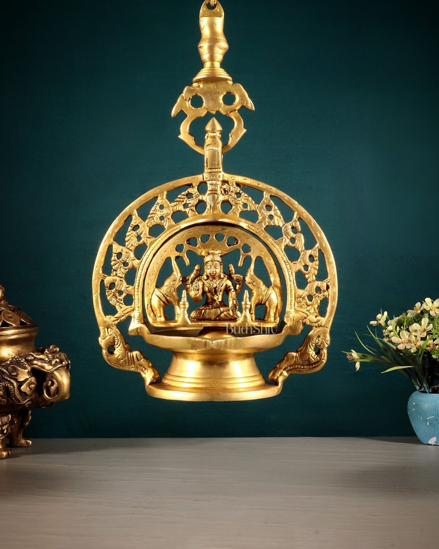 Brass Gajalakshmi Hanging Lamp - Budhshiv.com