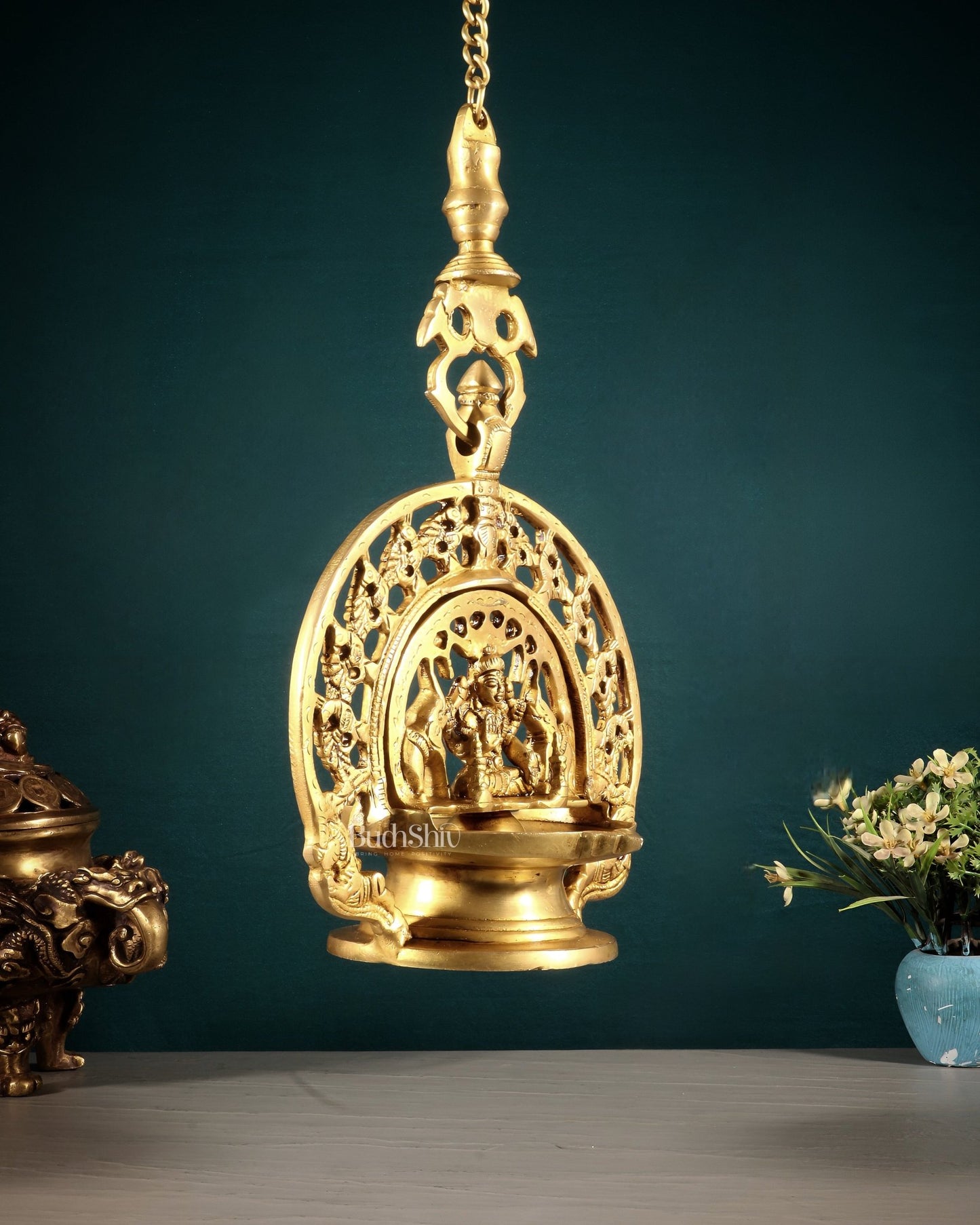 Brass Gajalakshmi Hanging Lamp - Budhshiv.com