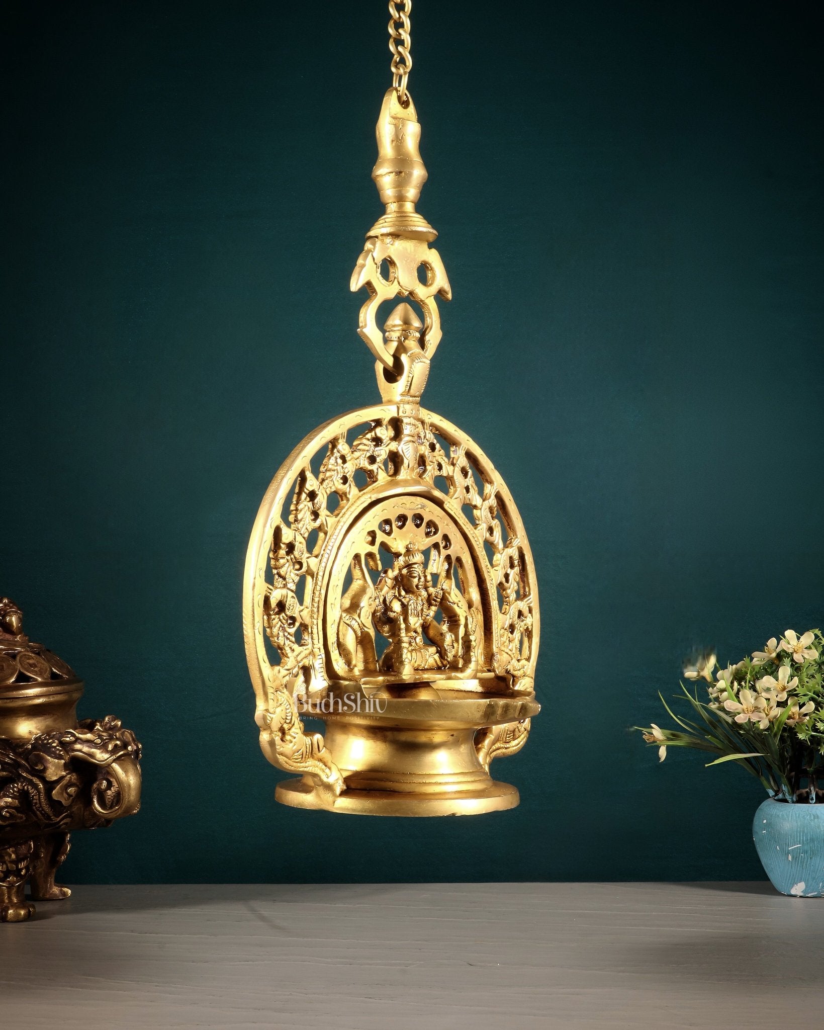 Brass Gajalakshmi Hanging Lamp - Budhshiv.com