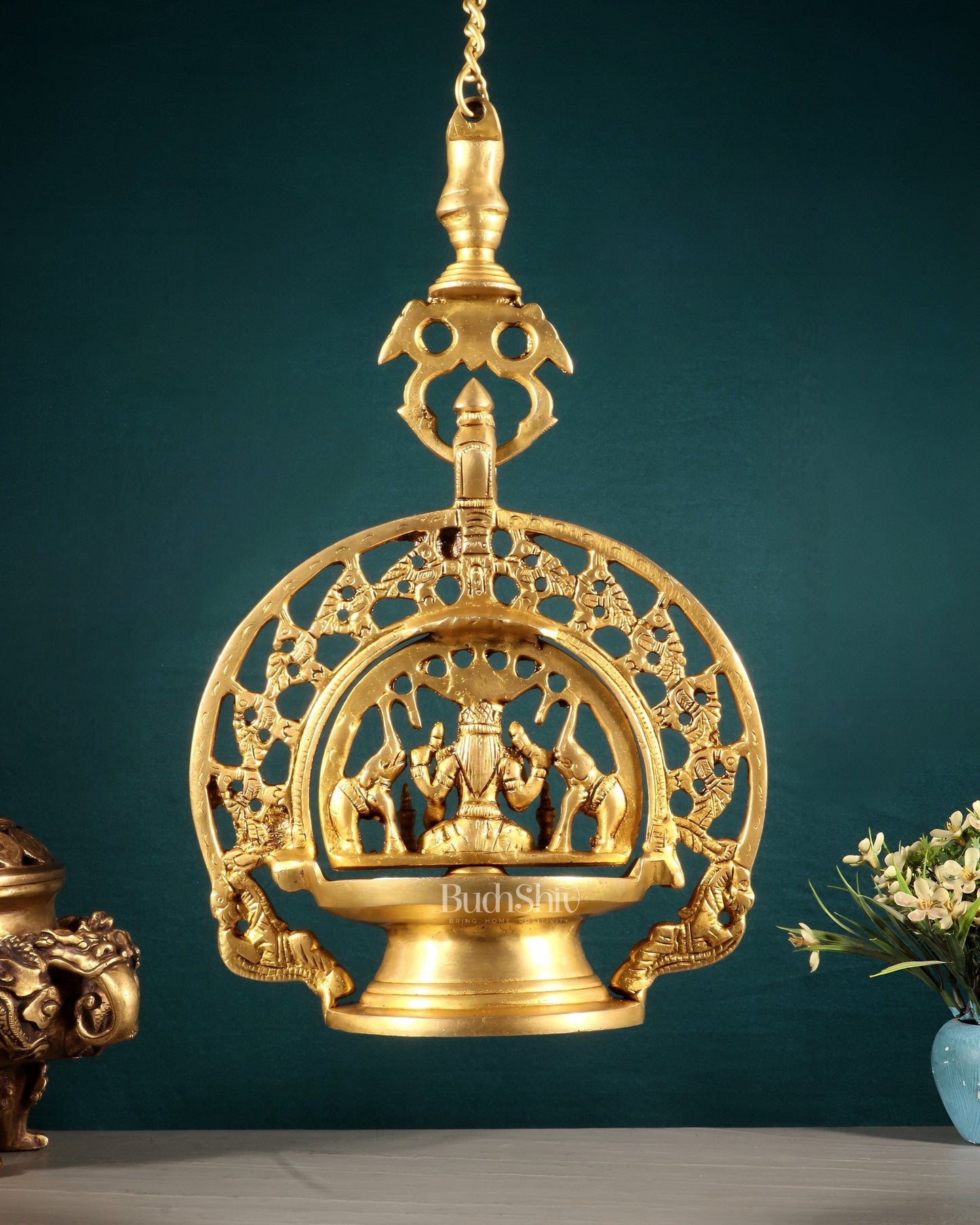 Brass Gajalakshmi Hanging Lamp - Budhshiv.com