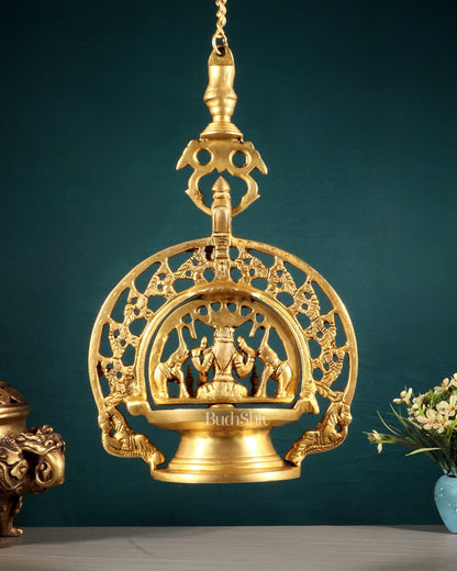 Brass Gajalakshmi Hanging Lamp - Budhshiv.com