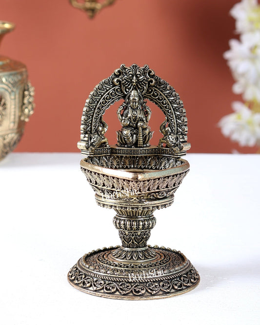 Brass Gajalakshmi Kamatchi Vilakku | Superfine Lakshmi Deepam for Puja 4.5" - Budhshiv.com