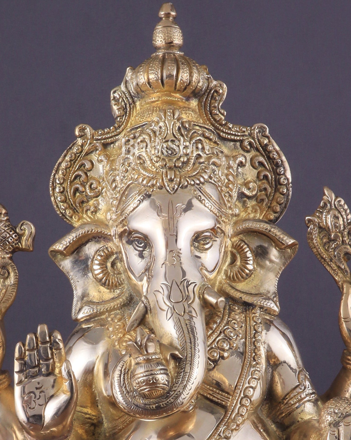 Brass Ganapati Idol Glossy – Handcrafted with Right - Side Trunk, 16" Height - Budhshiv.com