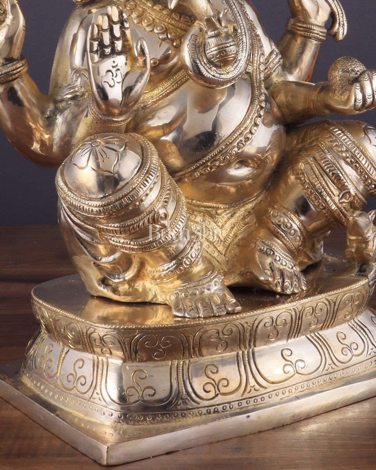 Brass Ganapati Idol Glossy – Handcrafted with Right - Side Trunk, 16" Height - Budhshiv.com