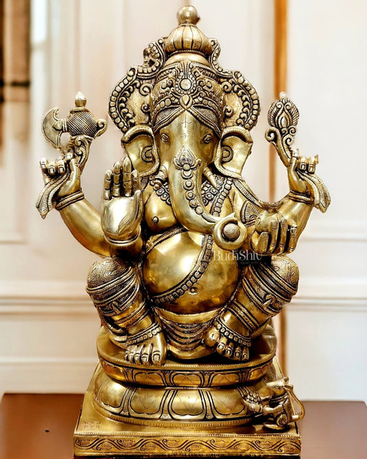 Brass Ganapati Statue - 24"/2 feet Height - Budhshiv.com
