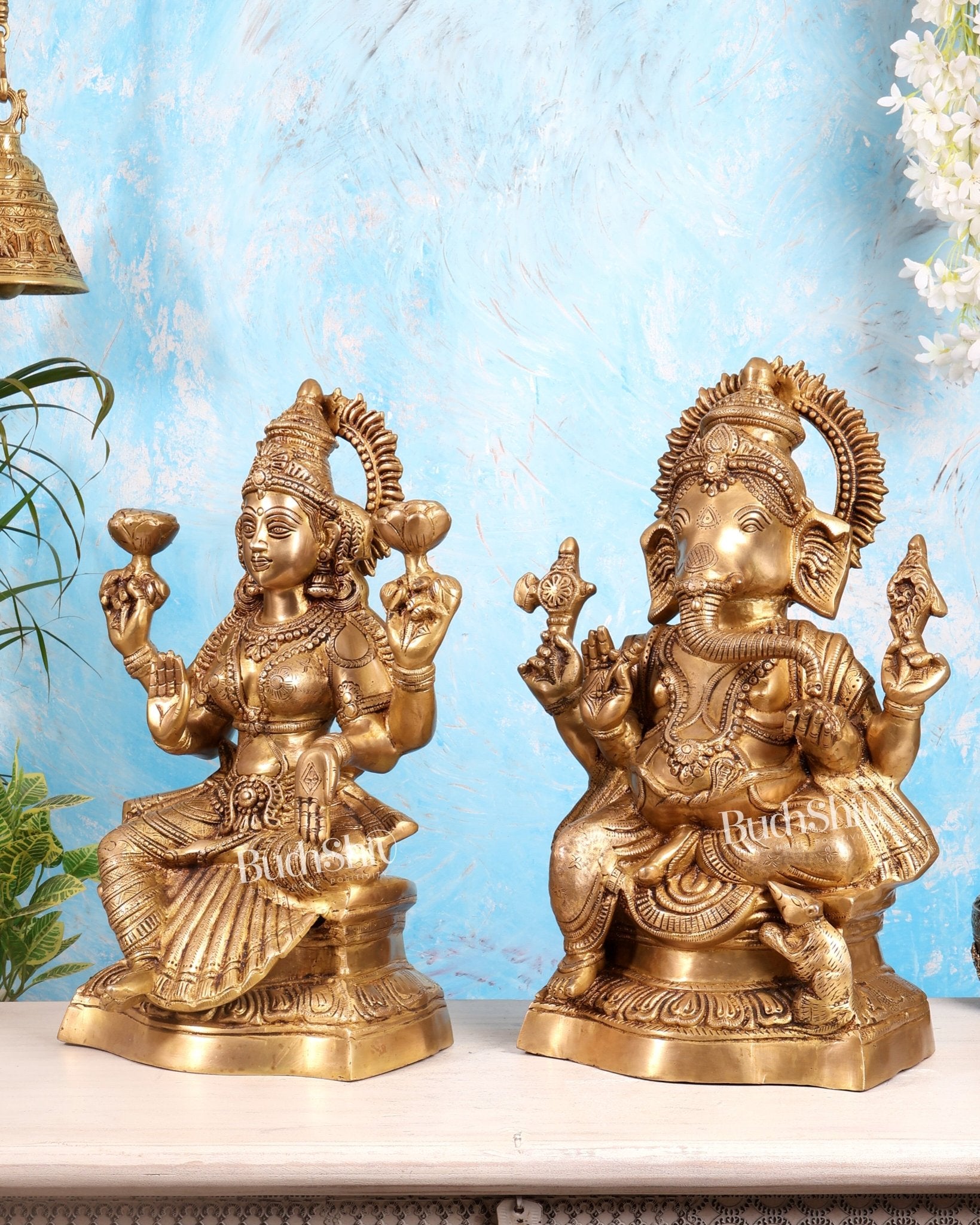 Brass Ganesh Lakshmi Brass Idol 18" Pair - Budhshiv.com