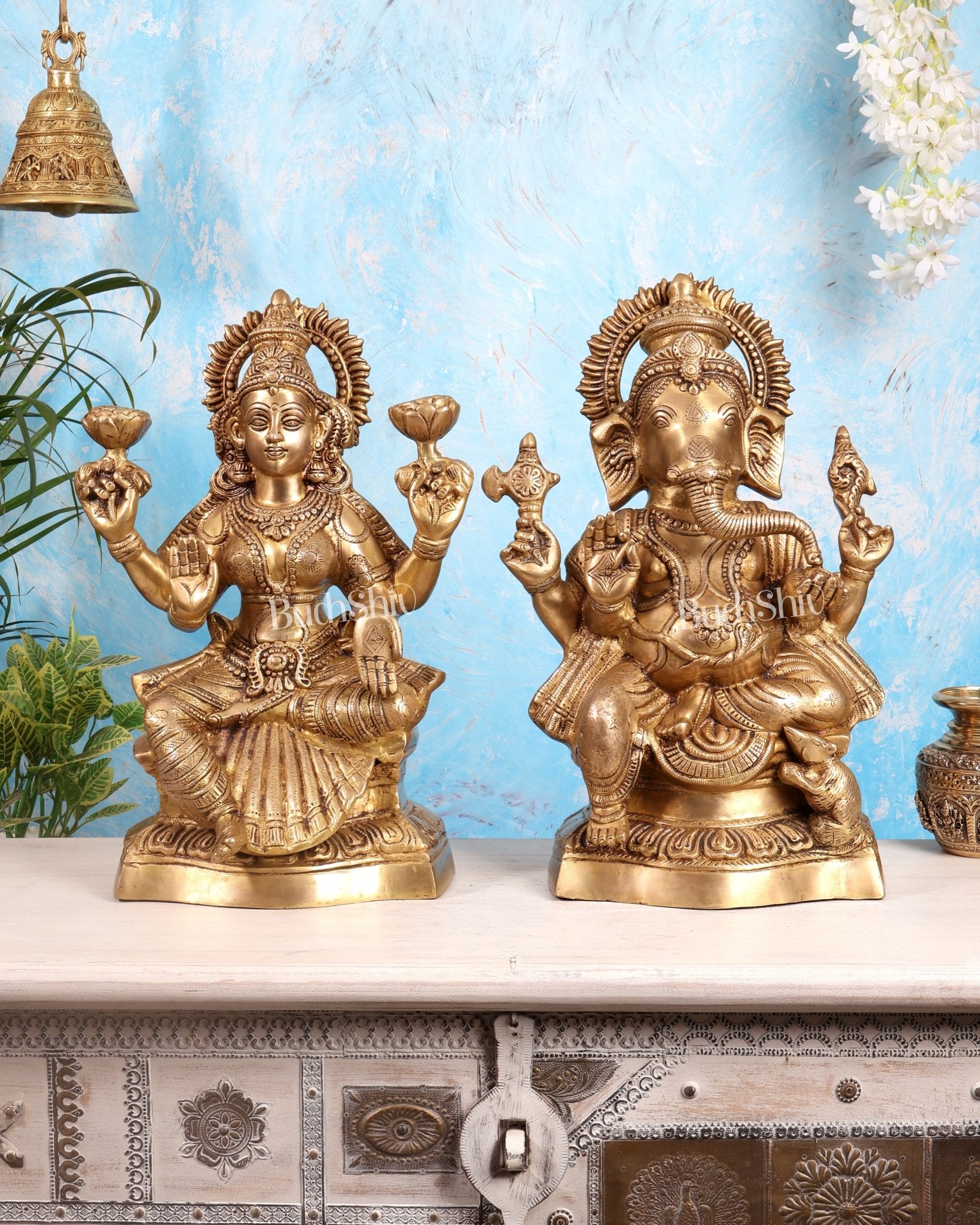 Brass Ganesh Lakshmi Brass Idol 18" Pair - Budhshiv.com