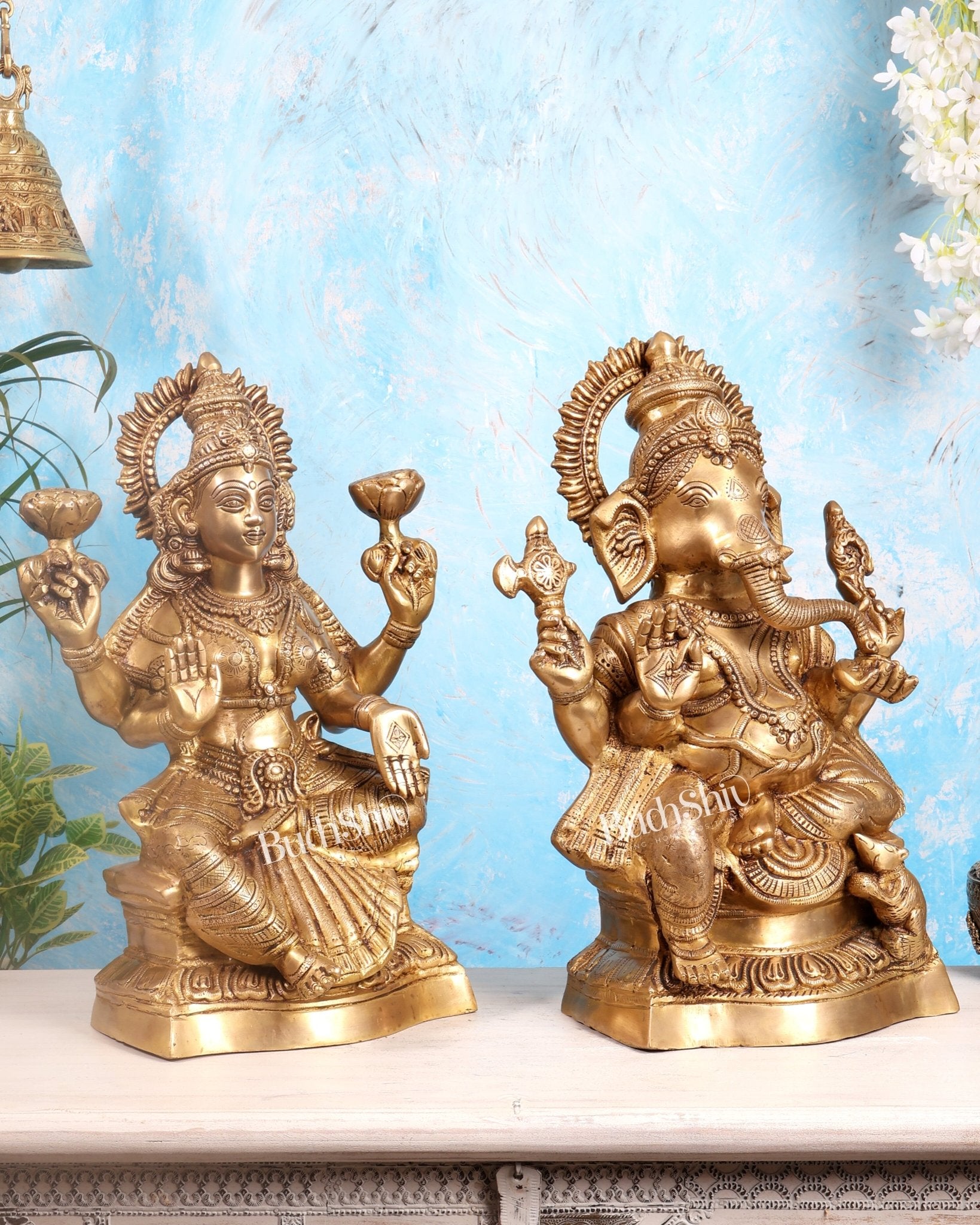 Brass Ganesh Lakshmi Brass Idol 18" Pair - Budhshiv.com
