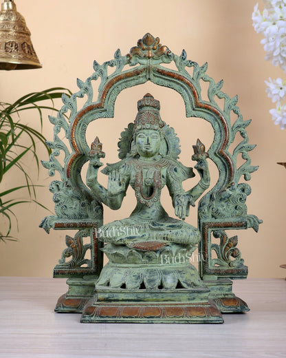 Brass Ganesh Lakshmi Large - Antique green sand patina - 16 Inch - Budhshiv.com