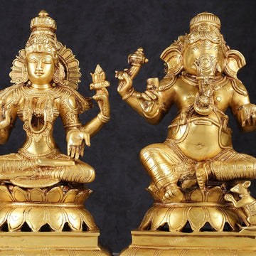 Brass Ganesh Lakshmi Pair - 12 inch - Budhshiv.com
