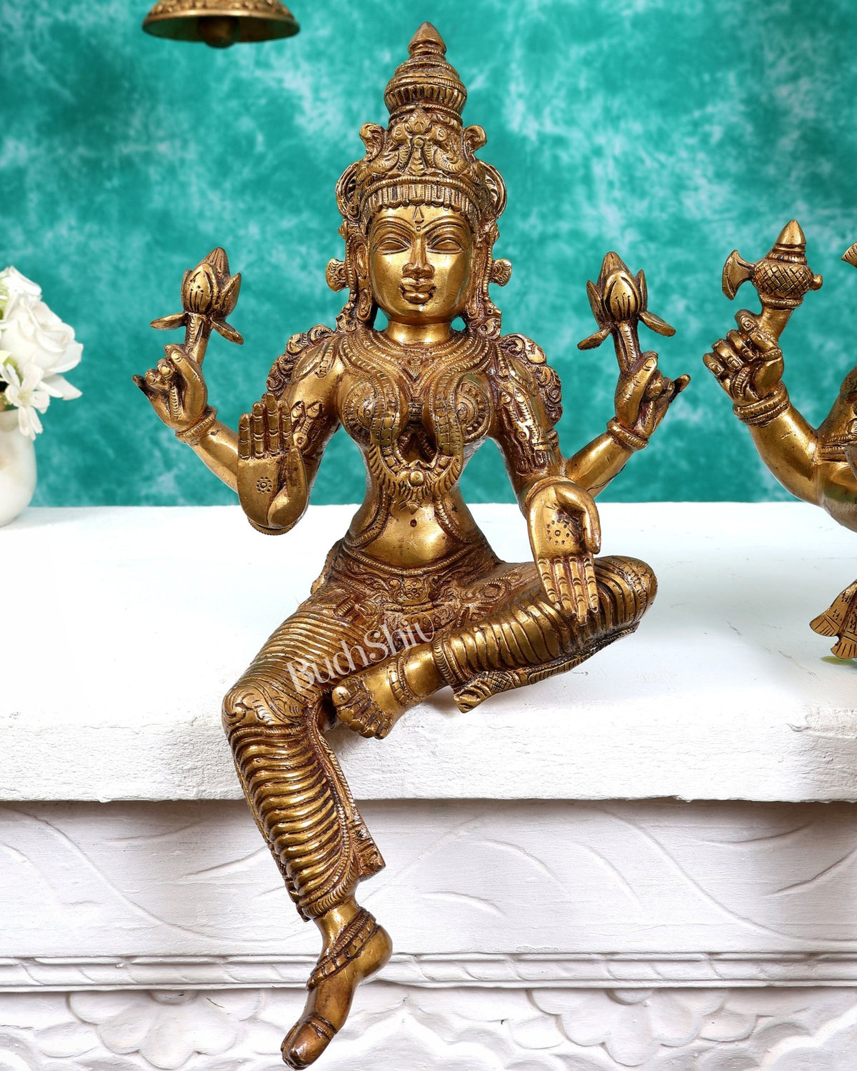 Brass Ganesh Lakshmi Saraswati Idols without base 14 inch - Budhshiv.com
